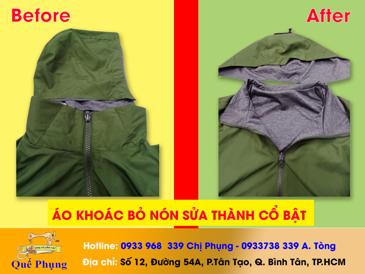 SỬA ÁO KHOÁC: BỎ MŨ SỬA THÀNH CỔ BẬT