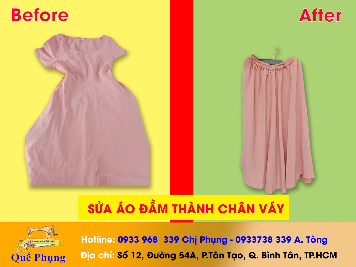 Sửa áo đầm thành chân váy 