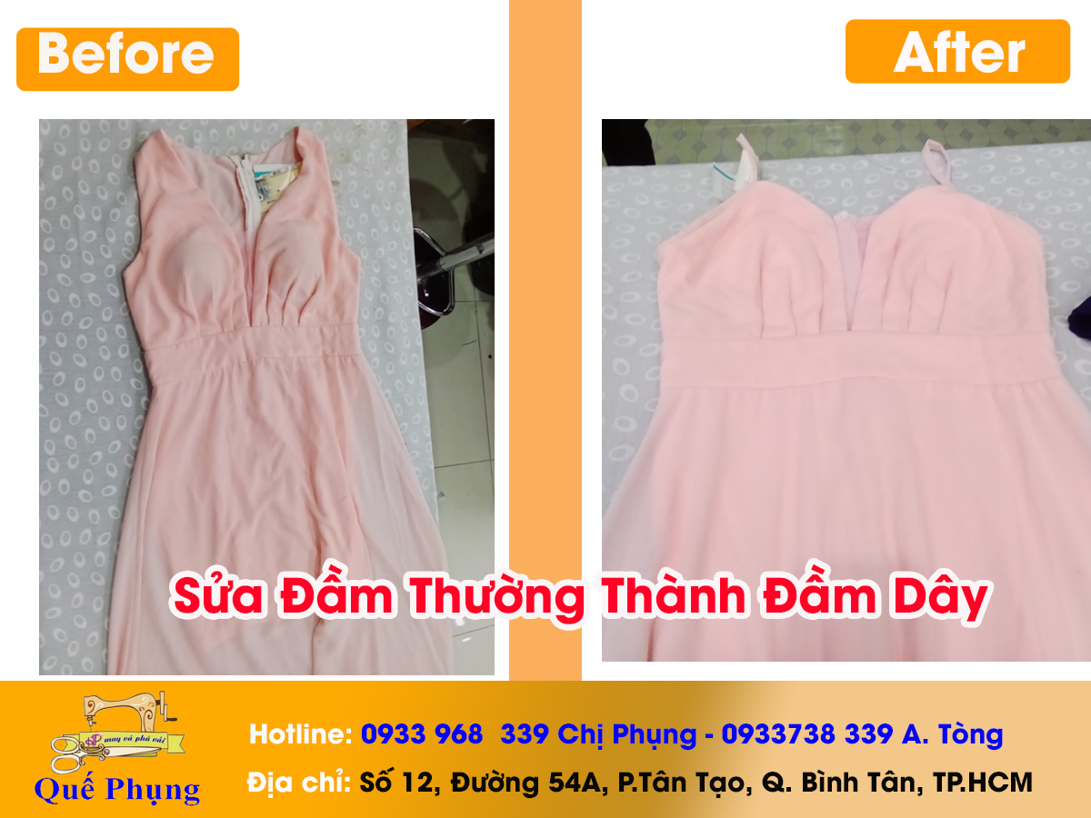 Sửa đầm thường thành đầm có dây 3